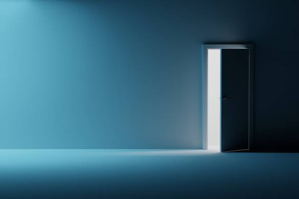 istock Empty room wall mockup with opened door 1196118645