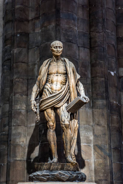 Statue of St. Bartholomew Flayed was one of 12 Apostles and an early Christian martyr inside of the Milan Cathedral (Duomo di Milano), the cathedral church of Milan, Lombardy, Italy. Dedicated to the Nativity of St Mary. Statue of St. Bartholomew Flayed was one of 12 Apostles and an early Christian martyr inside of the Milan Cathedral (Duomo di Milano), the cathedral church of Milan, Lombardy, Italy. Dedicated to the Nativity of St Mary. flayed stock pictures, royalty-free photos & images