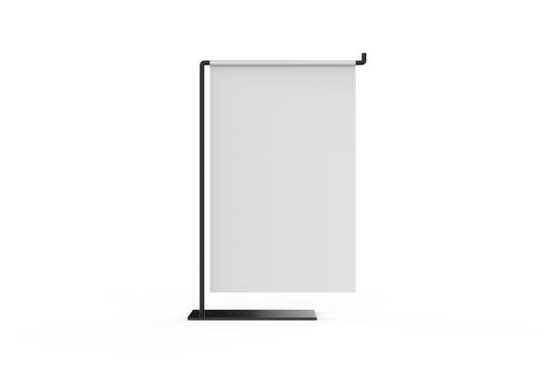 Value line metal counter top sign holder or vertical banner display, mock up template on isolated white background, 3d illustration stock photo