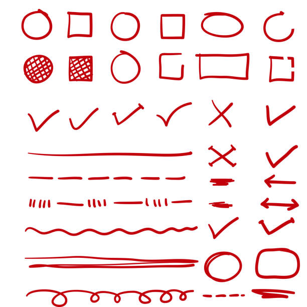 rot handgezeichnete scheck, unterstreichung und ovaler marker mit doodle-stil-vektor - demokratie grafiken stock-grafiken, -clipart, -cartoons und -symbole