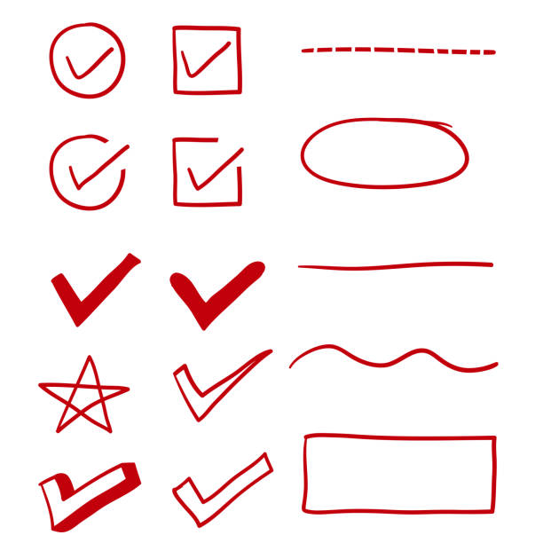 rot handgezeichnete scheck, unterstreichung und ovaler marker mit doodle-stil-vektor - demokratie grafiken stock-grafiken, -clipart, -cartoons und -symbole