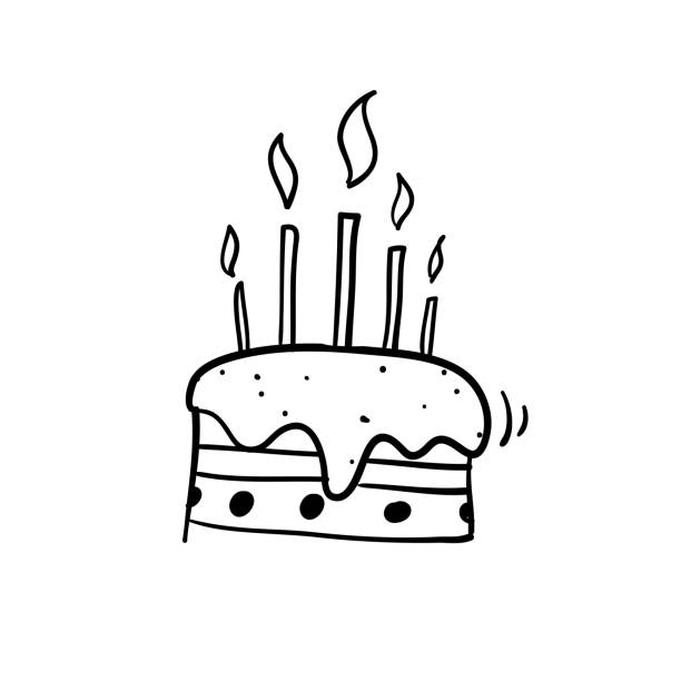 doodle kuchen und alles gute zum geburtstag illustration vektor mit handgezeichneten cartoon-stil - birthday cupcake pastry baking stock-grafiken, -clipart, -cartoons und -symbole