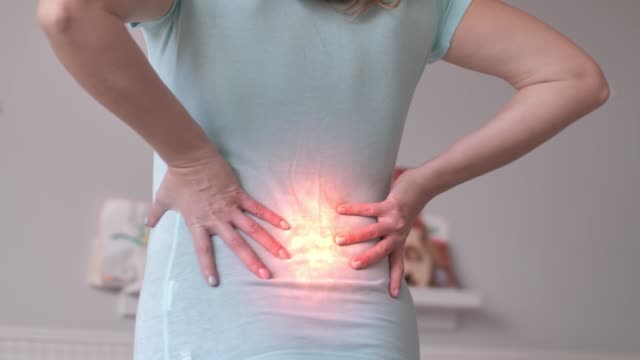 Backache, Female Touching Hands Against Lower Back, Health Problems, Rheumatism