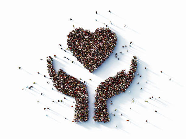 istock Human Crowd Forming Two Hands and A Heart Shape on White Background 1196144131