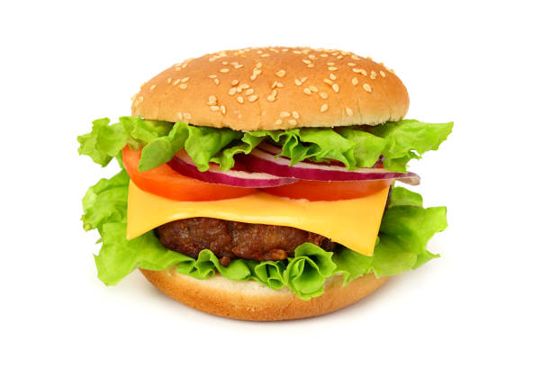 istock bbq hamburger with vegetables, spices isolated on white background 1196144168