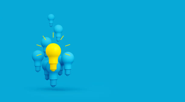 Blue and Yellow Light Bulbs over Blue Background
