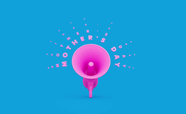 istock Pink Megaphone and Mother's Day Text over Blue Background 1196145564