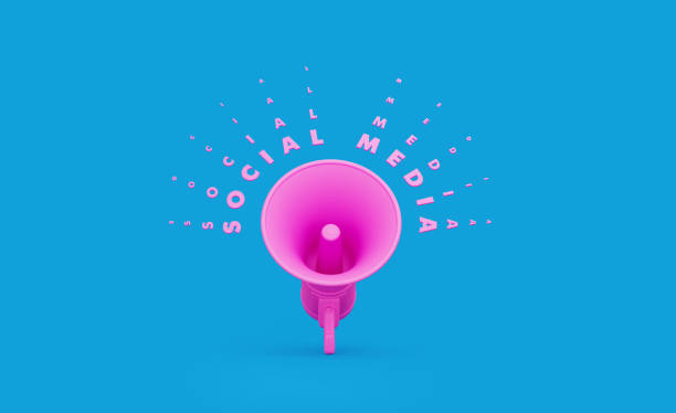 istock Pink Megaphone and Social Media Text over Blue Background 1196145586