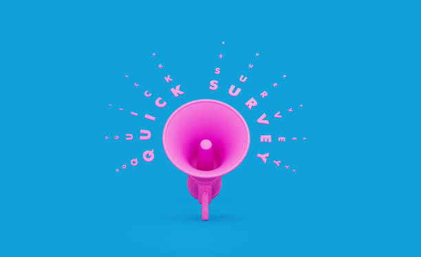 istock Pink Megaphone and Quick Survey Text over Blue Background 1196145592