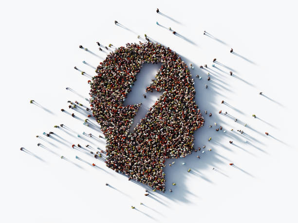 istock Human Crowd Forming A Male Head with Lightning Symbol on White Background 1196145612