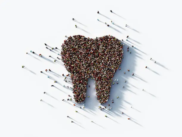 Photo of Human Crowd Forming A Tooth Symbol on White Background