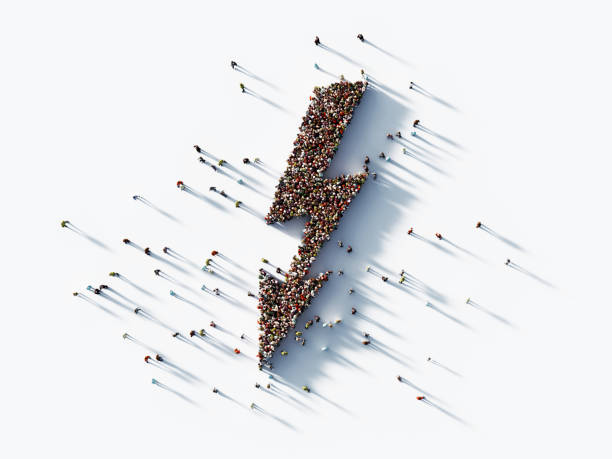 istock Human Crowd Forming A Lightning Symbol on White Background 1196146798