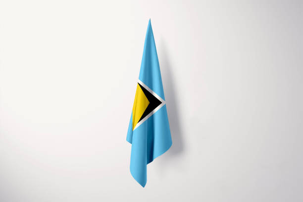 Closeup of Ruffled Saint Lucia Flag, Saint Lucia Flag Blowing in Wind
