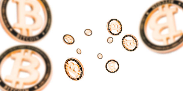 istock Cryptocurrency background. Falling Gold Bitcoin isolated on white. Falling money concept 1196157241