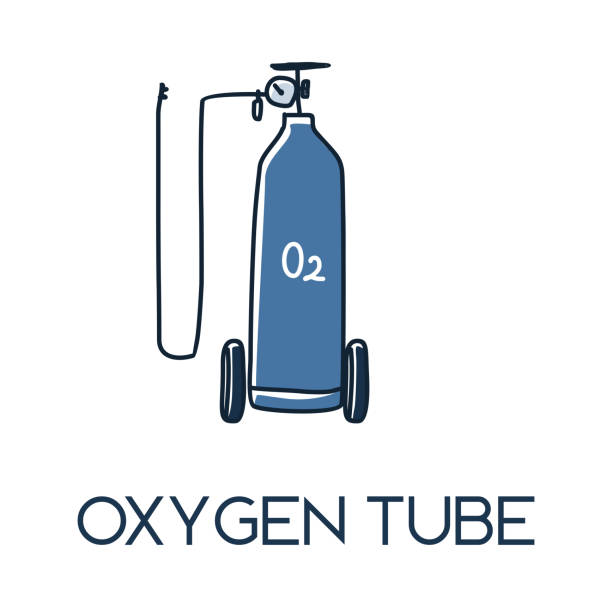 illustrations, cliparts, dessins animés et icônes de réservoir d'oxygène médical réglé avec canule nasale minimaliste à la main dessiné medic icône plate illustrartion - bouteille doxygène