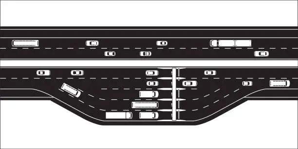 Vector illustration of Toll station on highway from above