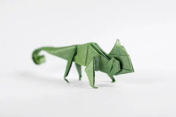 Origami Green Paper Chameleon