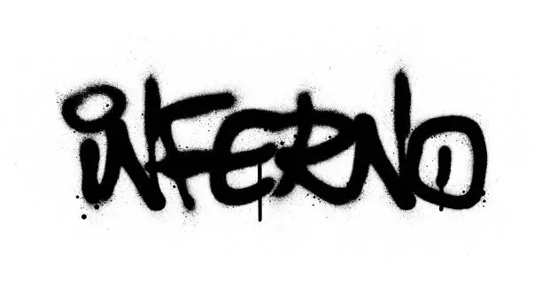 Vector illustration of graffiti inferno word sprayed in black over white