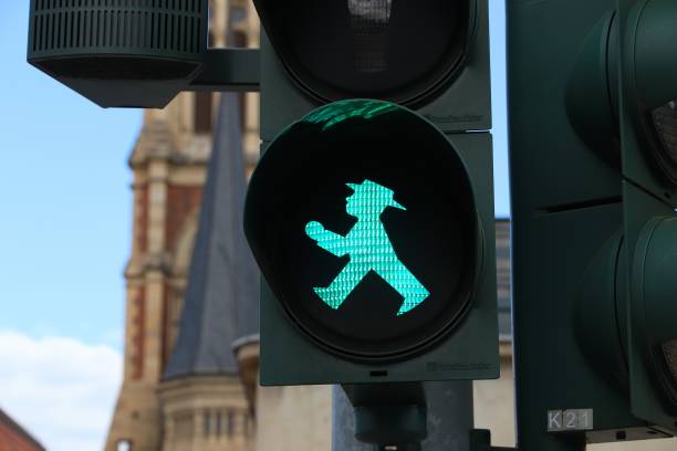 Ampelmann Ampelmann pedestrian crossing symbol in Chemnitz. German traditional traffic symbols have many fans and even some cult following. ampelmännchen photos stock pictures, royalty-free photos & images