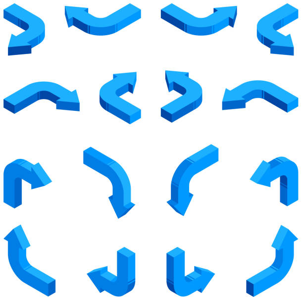 아이소메트릭 화살표 세트 - moving up arrow sign interface icons three dimensional shape stock illustrations