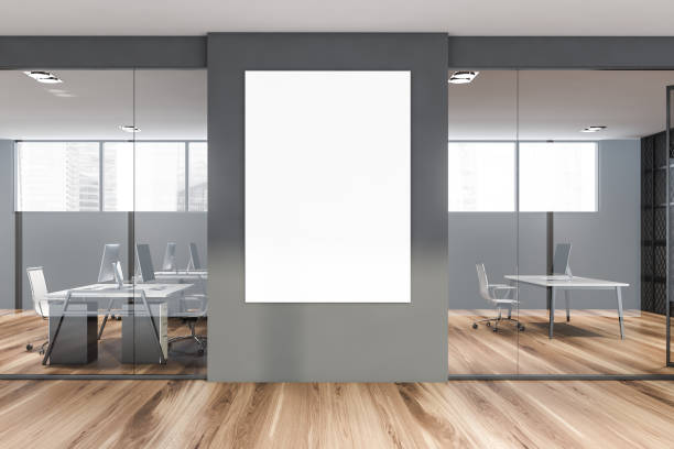 istock Mock up poster in gray office hall 1196170639