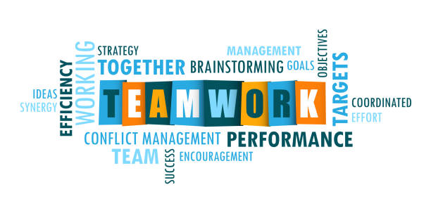 teamwork vektorwortwolke - schlagwortwolke stock-grafiken, -clipart, -cartoons und -symbole