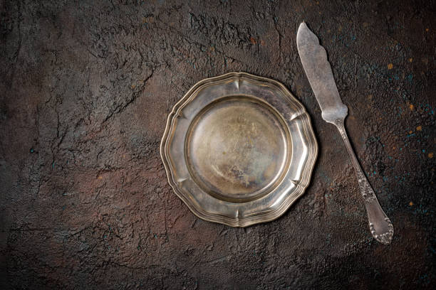 istock Top view of vintage silver cutlery or silverware 1196173577