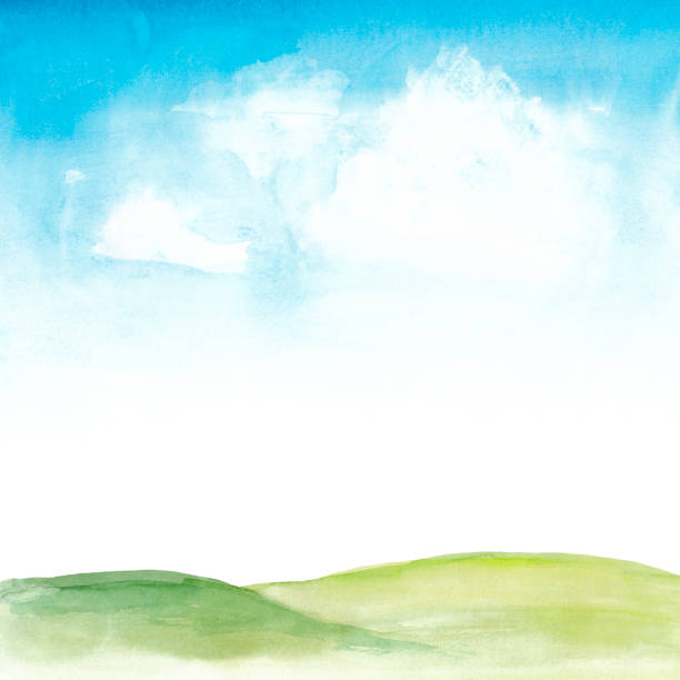 istock Abstract landscape watercolor illustration Blue sky and green filed background 1196174535