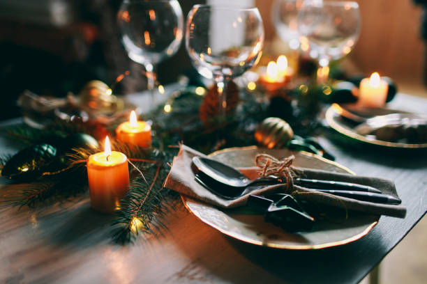 istock Table served for winter dinner in living room 1196174580