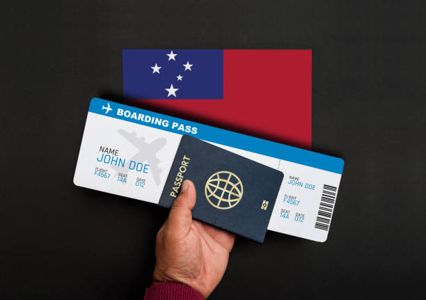 istock passport, boarding pass and flag of Samoa 1196175472