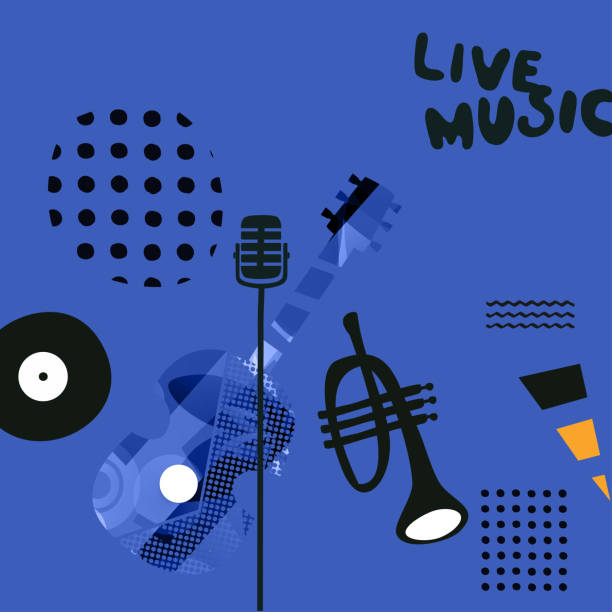 istock Music promotional poster with microphone, trumpet and guitar 1196176664
