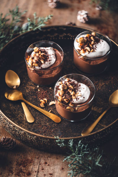 Small Vegan Chocolate Cream Pots, Coconut Milk And Hazelnut Scoops.