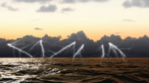istock Stormy weather on the ocean with lightning 1196184166