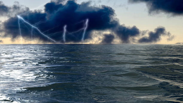 istock Stormy weather on the ocean with lightning 1196184723