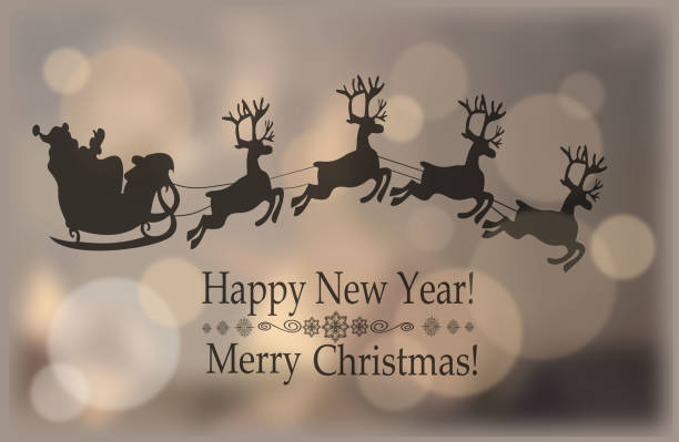 istock Santa Riding Sleigh over blurred background. Christmas holidays card 1196188046