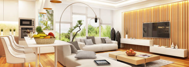 istock Modern living room with modern kitchen. Open plan 1196188164