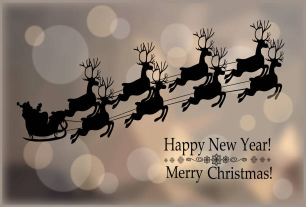 istock Santa Riding Sleigh over blurred background. Christmas holidays card 1196188423