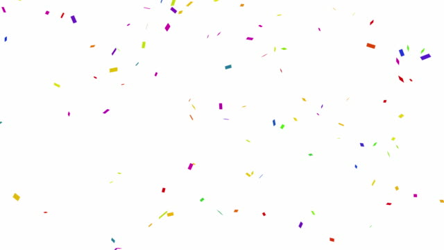 Falling colorful confetti, loopable , start and end with white screen , with ALPHA channel , no audio , 4K , 30fps , 16:9