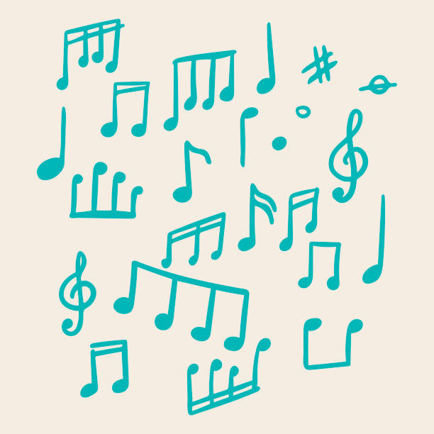 Music notes doodle. Vector isolated objects on background. Musical notes. Handwritten doodle. Isolated objects on white background. Flat style vector cartoon illustration. bass-clef-clip-art stock illustrations