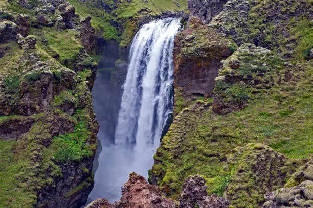Waterfalls in the Skoda river. Iceland. Nature and places for wonderful travels