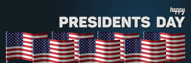 Presidents day celebration concept; Wavy American flags and text.