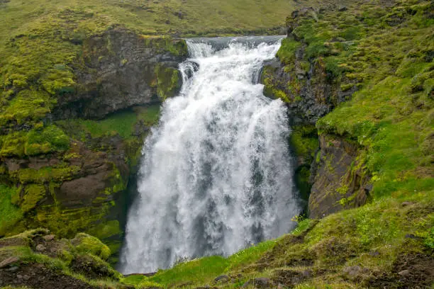 Waterfalls in the Skoda river. Iceland. Nature and places for wonderful travels
