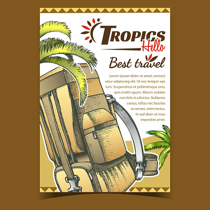 Vector Berlibur Tropis Perjalanan Turis Backpack Banner Vector Ilustrasi Stok - Unduh ...