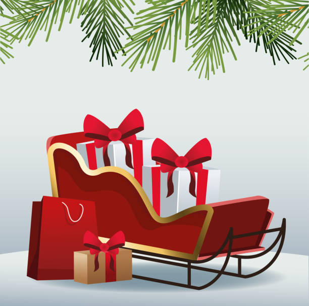 istock Gifts boxes on sled and shopping bag over gray background 1196201026