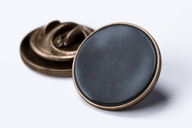 istock Black Scratched Blank Pin Buttons With Empty Space On White Background, 3d rendering. 1196203102