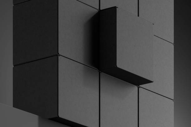 istock Close Up of Wall From Black Blank Boxes Made From Recycled Cardboard. 3d Rendering. Environment Concern 1196203848