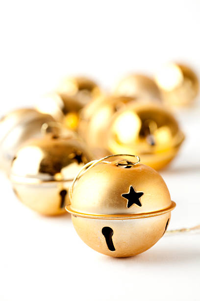 istock Golden Christmas baubles on white 119620474