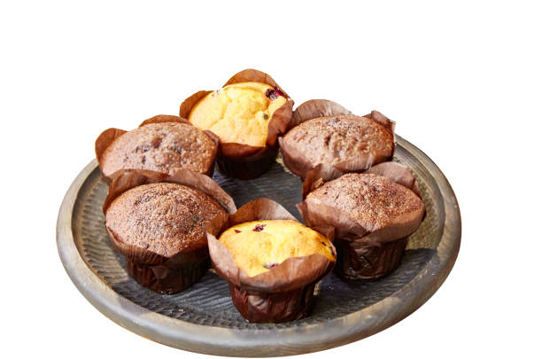 istock White and chocolate muffins, lie on a plate 1196208278