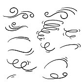 istock Wind icons nature, wave flowing illustration with hand drawn doodle cartoon style isolated on white background 1196211669