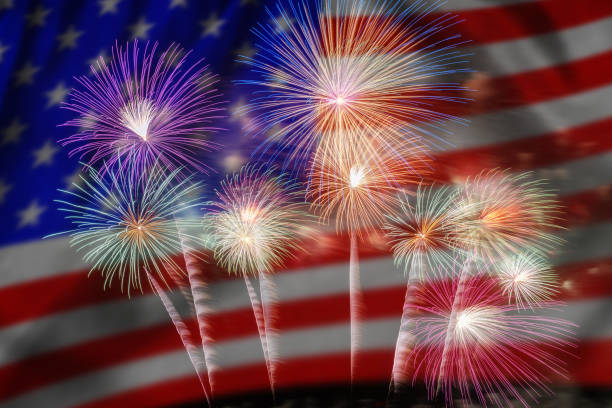 istock Low Angle View Of Firework Display On American Flag 1196220332